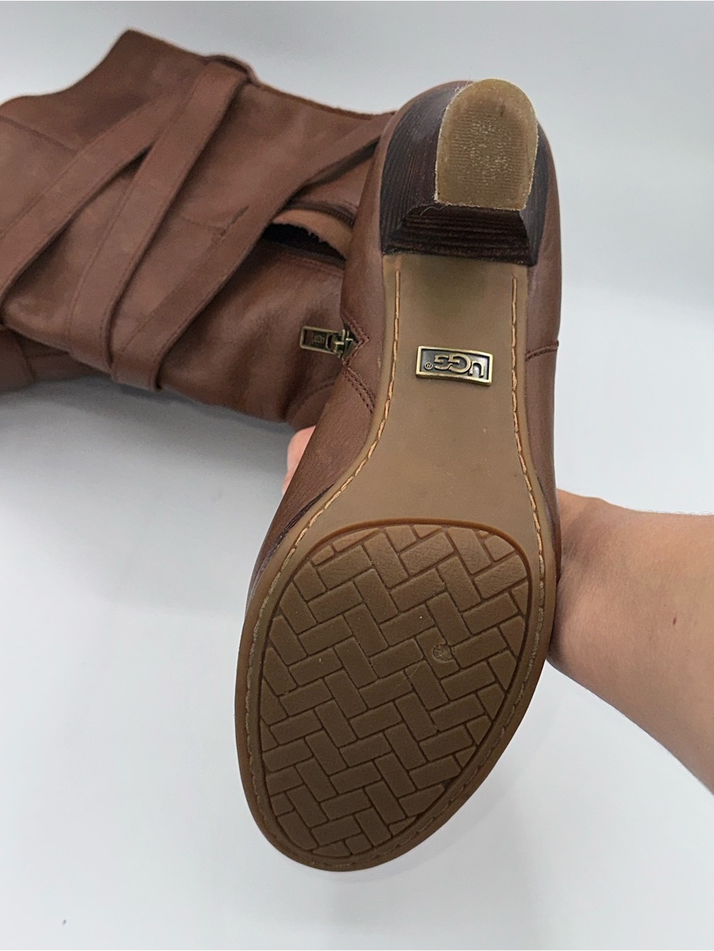 UGG Jardin brown leather mid-calf platform boots High Heel Size 9 AA27 - Picture 5 of 7